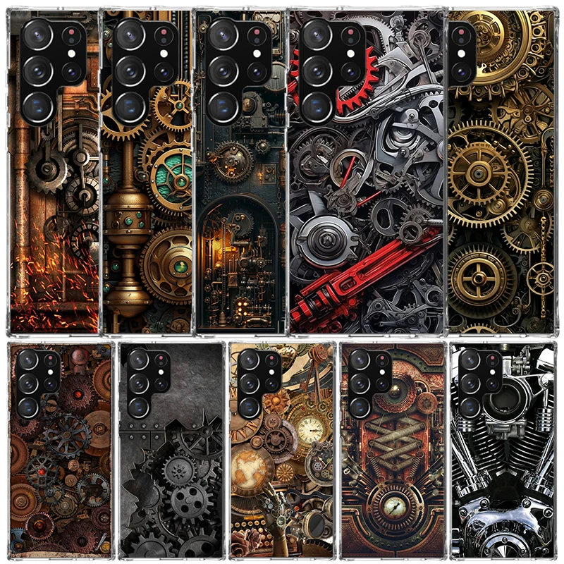 Steampunk Gear Mechanical Phone Case For Samsung Galaxy S22 S23 S24 Ultra S21 S20 FE S10 Plus S10E S9 S8 + S7 Edge Soft TPU Back