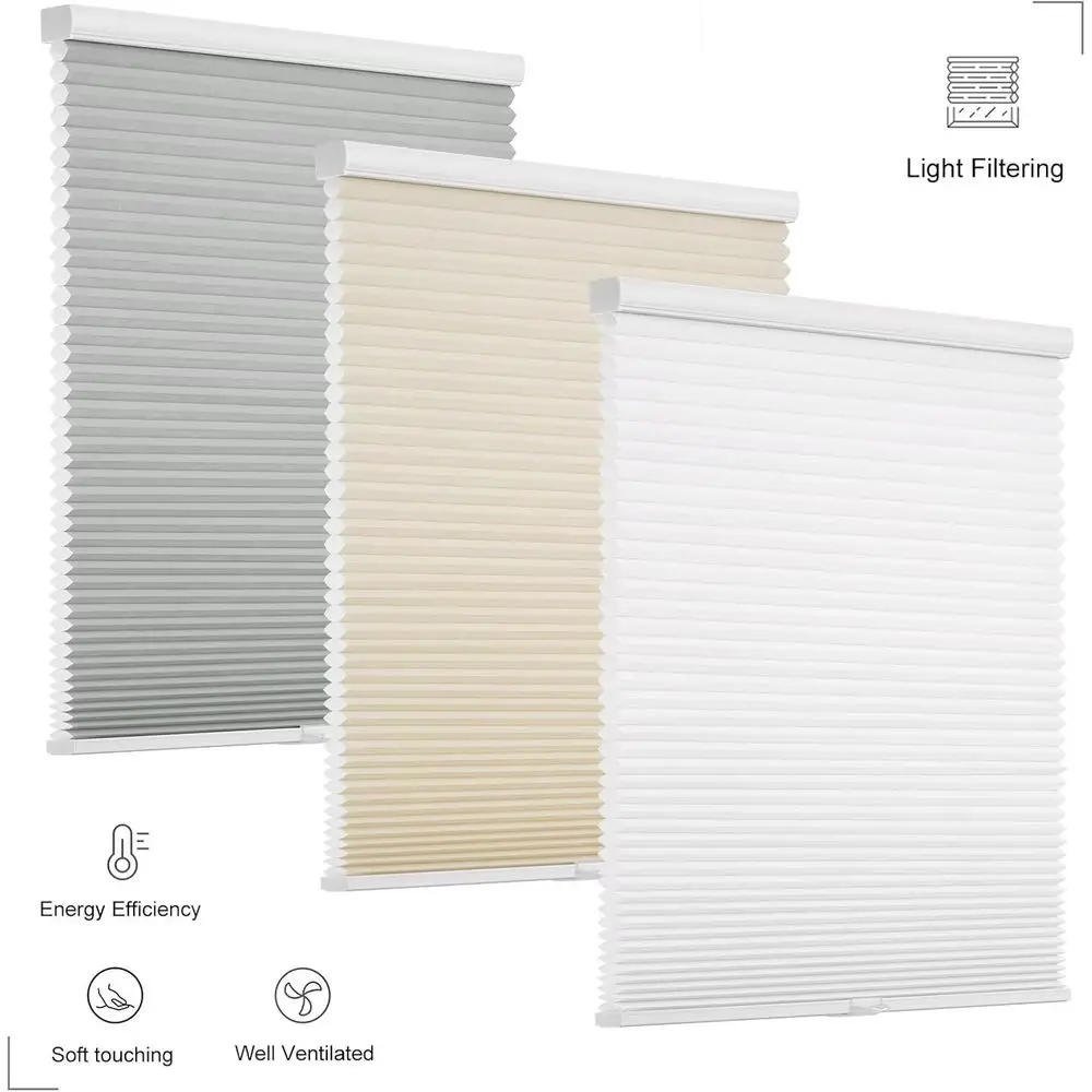 Wireless Honeycomb Cellular Shades, Light Filtering, Easy Install for Indoor Windows, 24x50, White