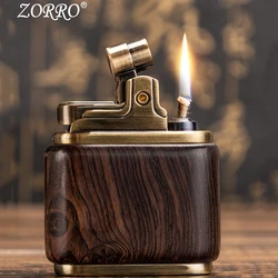 Zorro Pure Copper Kerosene Lighter. Handmade Wood Shell Press Ignition Old Nostalgic Sandalwood Ebony Lighter Men's Smoking Gift