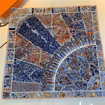 Lenço de seda sarja enrolado à mão para mulheres, Bohemia Blooms com cem flores, Cachecóis Quadrados, Wraps, Bandana, Hijabs, Hijabs, Manual, 90cm