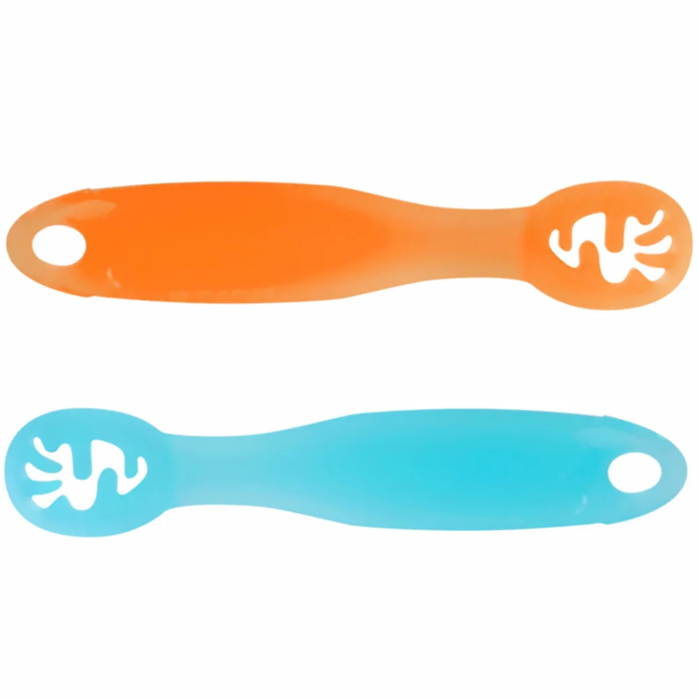 2 pezzi cucchiaio per apprendimento per bambini utensili per allenatore in silicone compatto portatile sicuro microonde stoviglie per bambini strumento di alimentazione essenziale