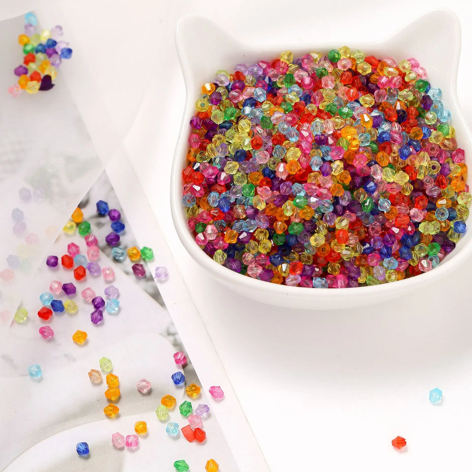 1000 Mixed Colour Transparent Acrylic Faceted Bicone Spacer Beads 4X4mm