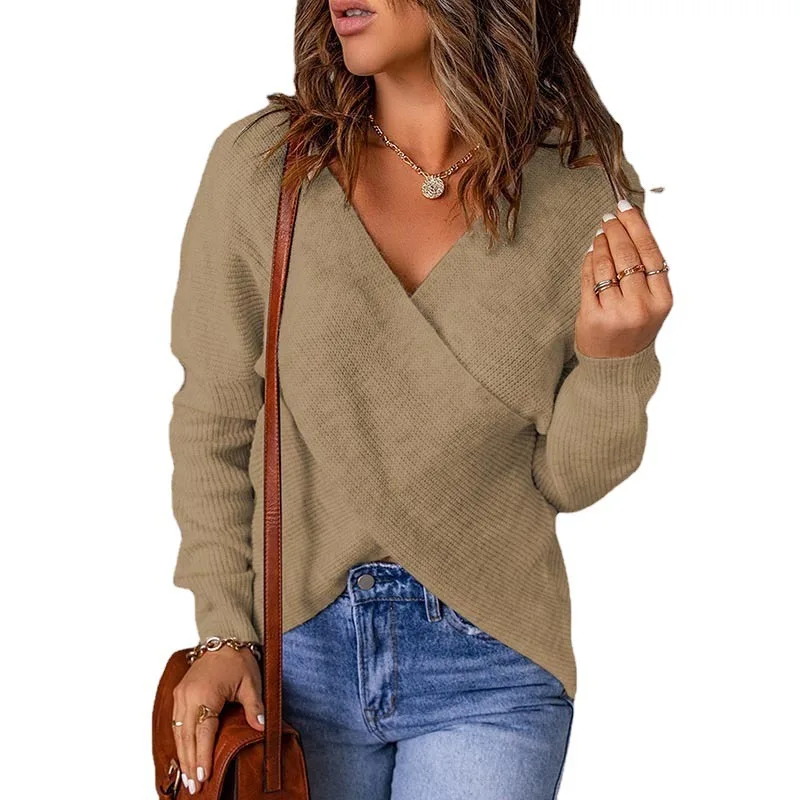 

Women's V-Ne Long Sve Pullover Sweater Knitted Regular Thiened Summer Faionable Casual Comfortable Polyester Blend