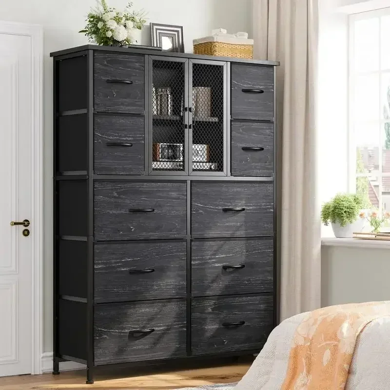 RaybeeFurniture 10 Fabric Drawer Dresser for Bedroom with Mesh Door Tall Dressers & Chests of Drawers