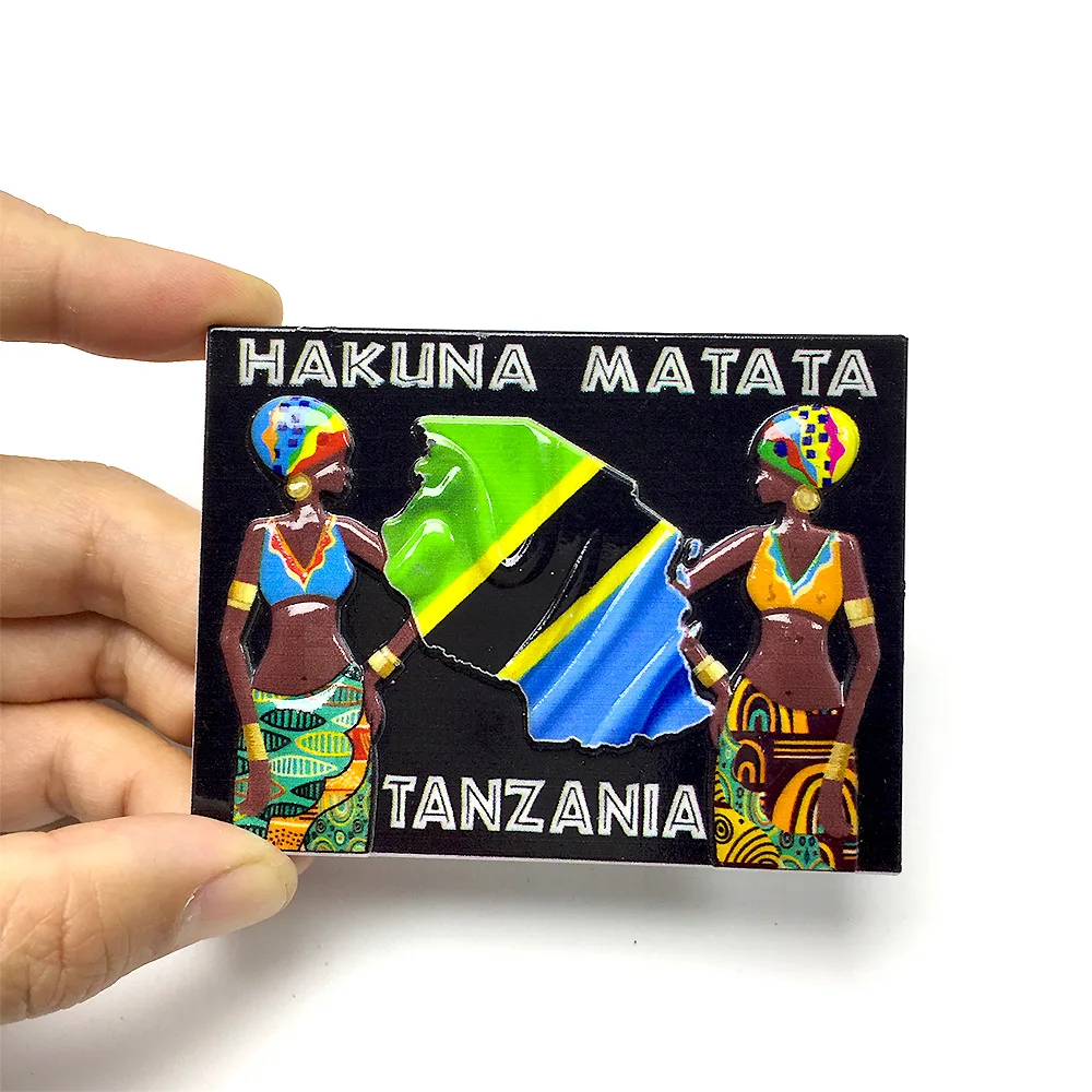 

HAKUNA MATATA Tanzania Map Design Resin Fridge Magnet - Vibrant Colors & Cultural Artwork