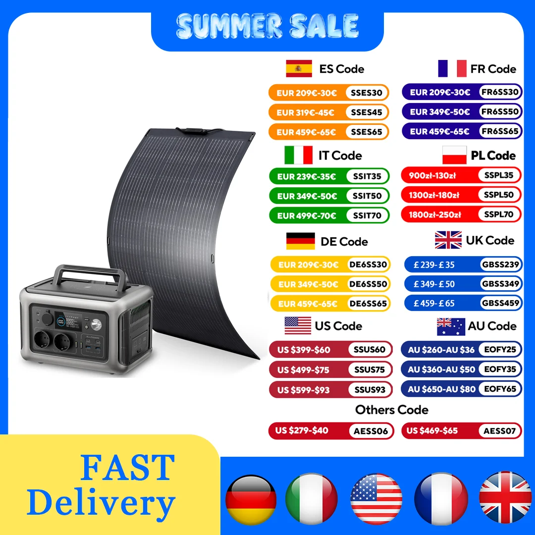 ALLPOWERS R600 LiFePO4-Batterie-Solargenerator 299 Wh 600 W Tragbares Kraftwerk und Solarpanel 100 W für Heim-Backup-Wohnmobil-Camping