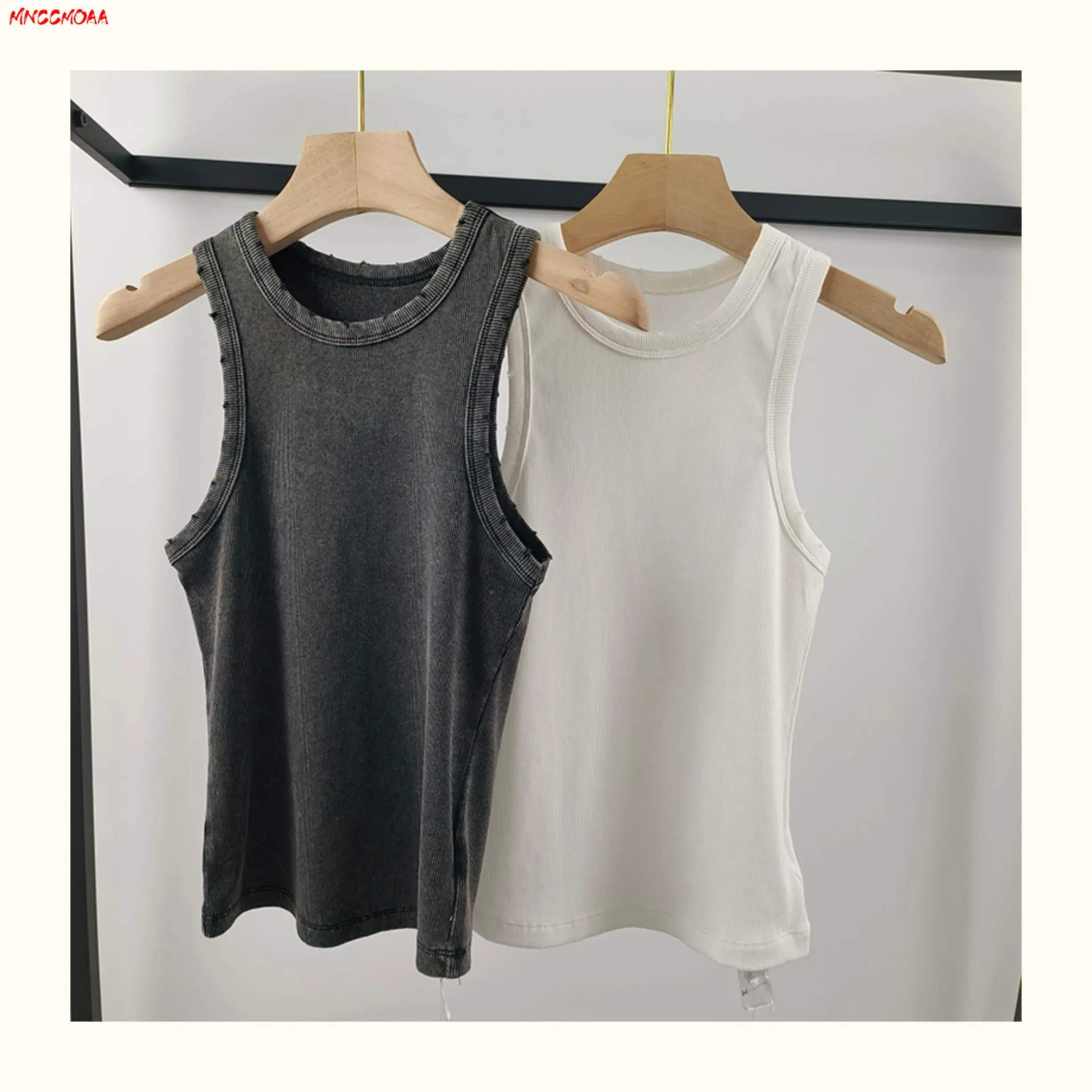 MNCCMOAA High Quality 2024 Summer Vintage Y2k Rib Vest Women Fashion Sexy Slim Tank Tops Female Bottoming Sleeveless T Shirts