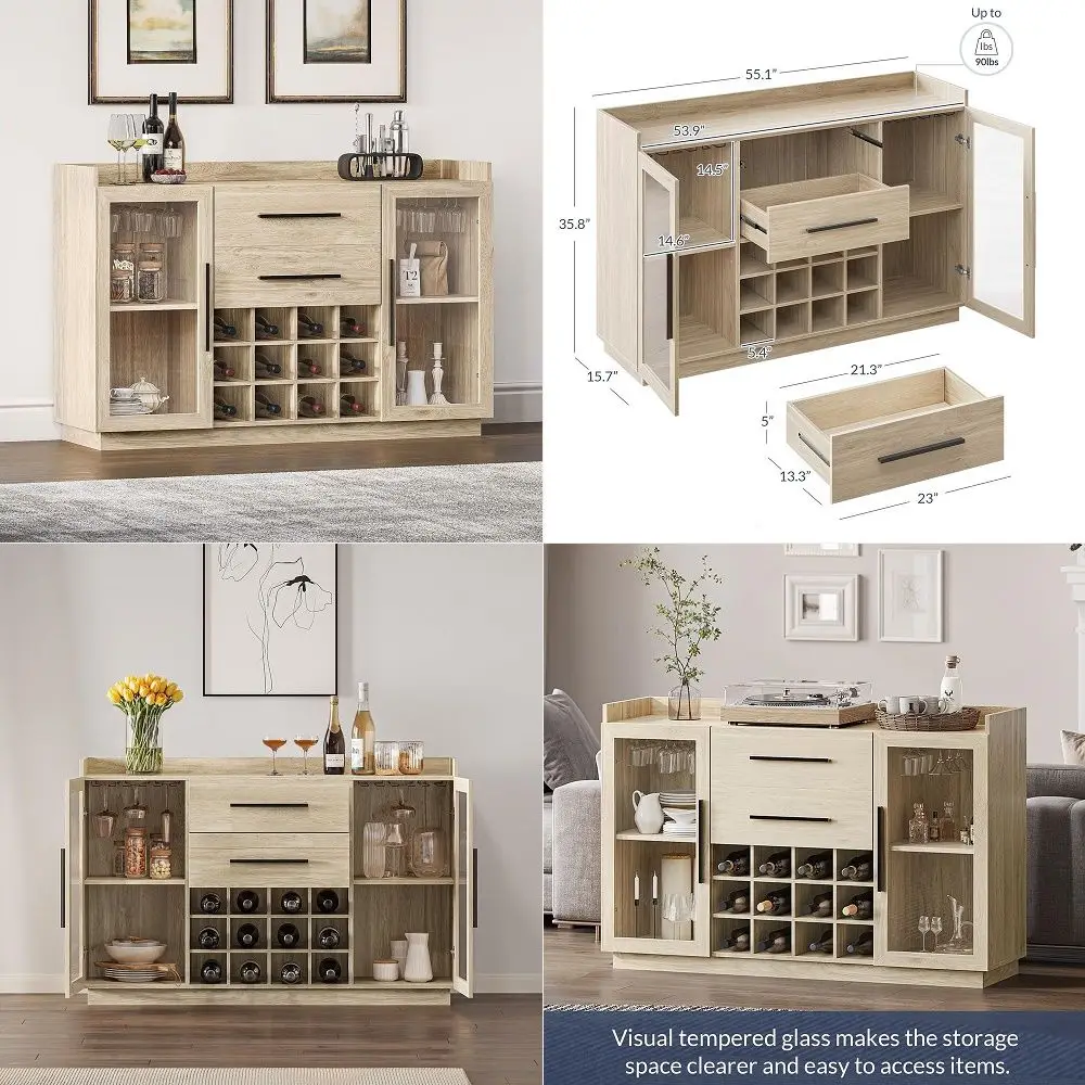 

Bar Cabinet with Mini Fridge Space, Wine Bar Cabinet for Home, Buffet Sideboard with Wine Rack and Storage Shelves, Liquor Cabi