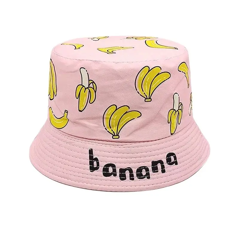 Spring Polyester Cartoon Banana Print Bucket Hat Outdoor Travel Sun Cap for Child Boy and Girl 84