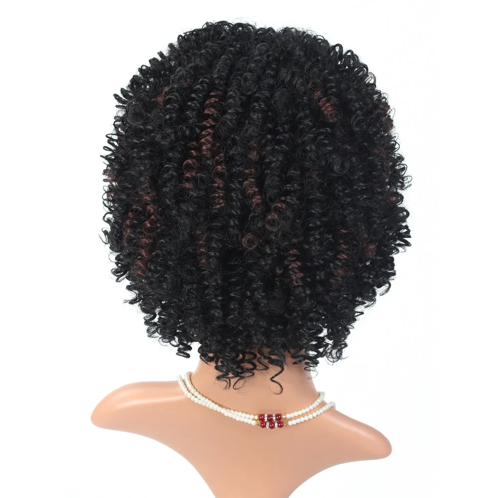 12 นิ้ววิกผมสังเคราะห์ Afro Kinky Curly วิกผมสีดําธรรมชาติผมสั้น Jerry Curl วิกผมสีดําสําหรับผู้หญิง Daily Party คอสเพลย์ใช้