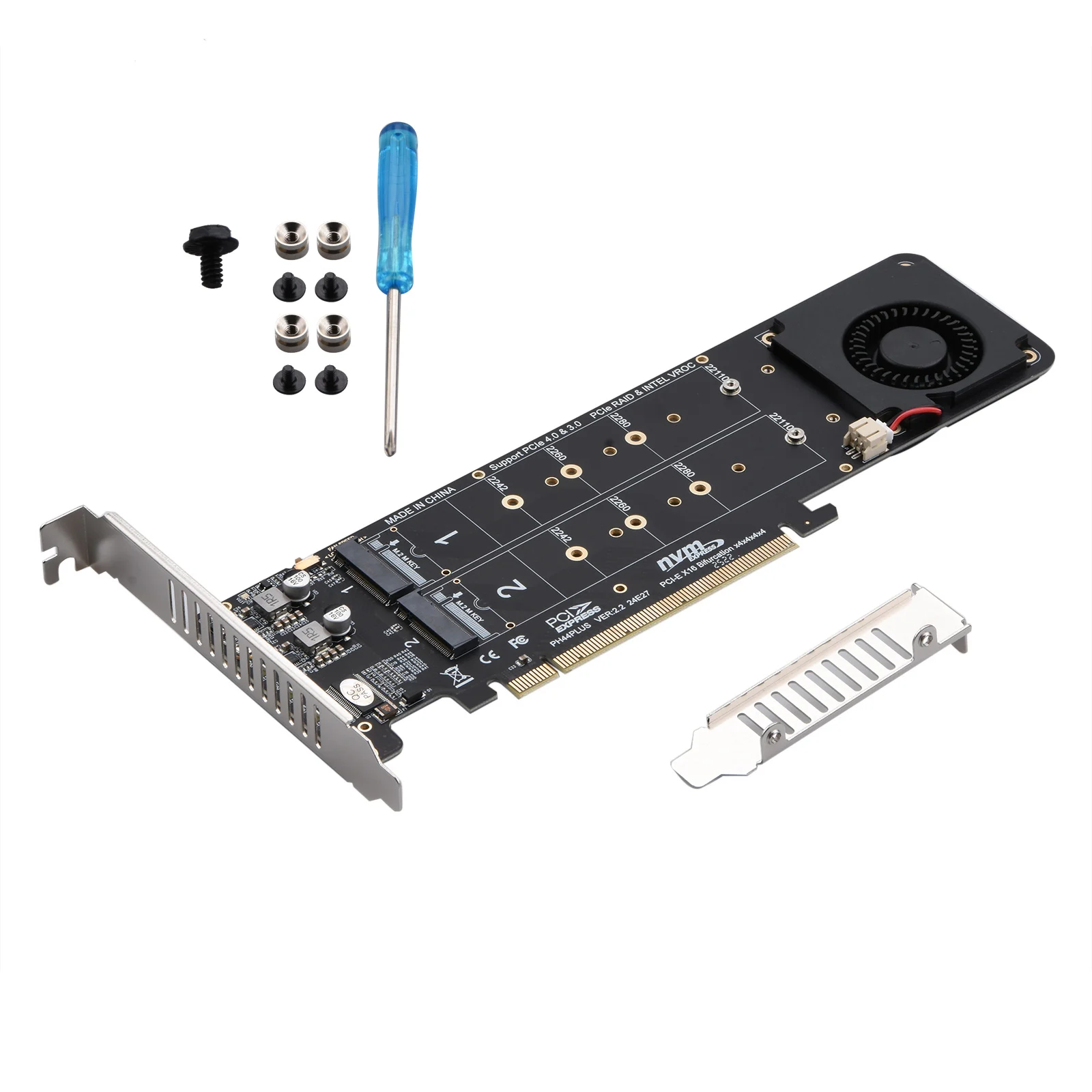 Placa de expansão M.2 NVMe SSD 22110 NVMe PCIe RAID Adaptador 4