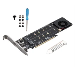 M.2 NVMe SSD 22110 Expansion Card NVMe PCIe RAID Adapter 4 Port NVME M KEY SSD To PCI-E 4.0 X16 Converter Card with Fans