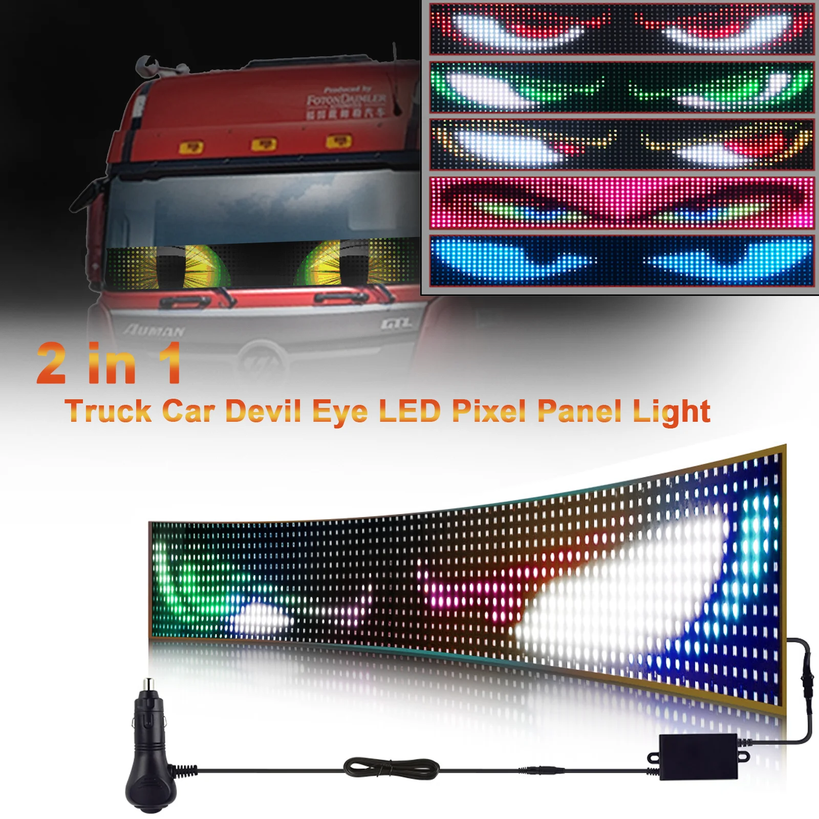 

2 in 1 Truck Car Devil Eye LED Pixel Panel Light 60/70/80CM Remote Control Soft Foldable Lighting Scrolling For Board Windshield