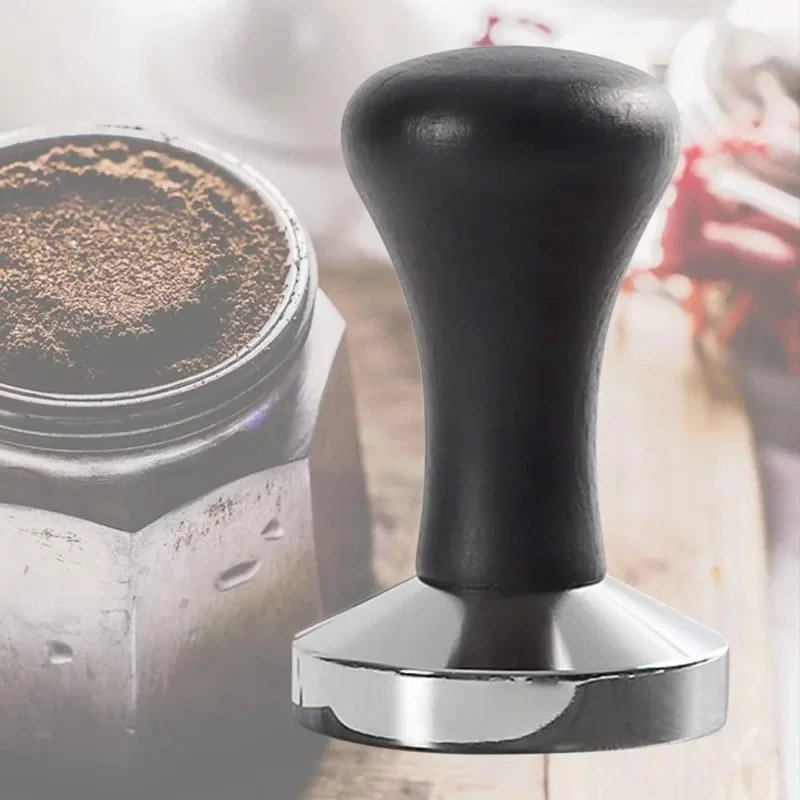 Professional Espresso Coffee Tamper Stainless Steel Flat Base Barista Coffee Bean Press Tool with Handle for Perfect Tamping