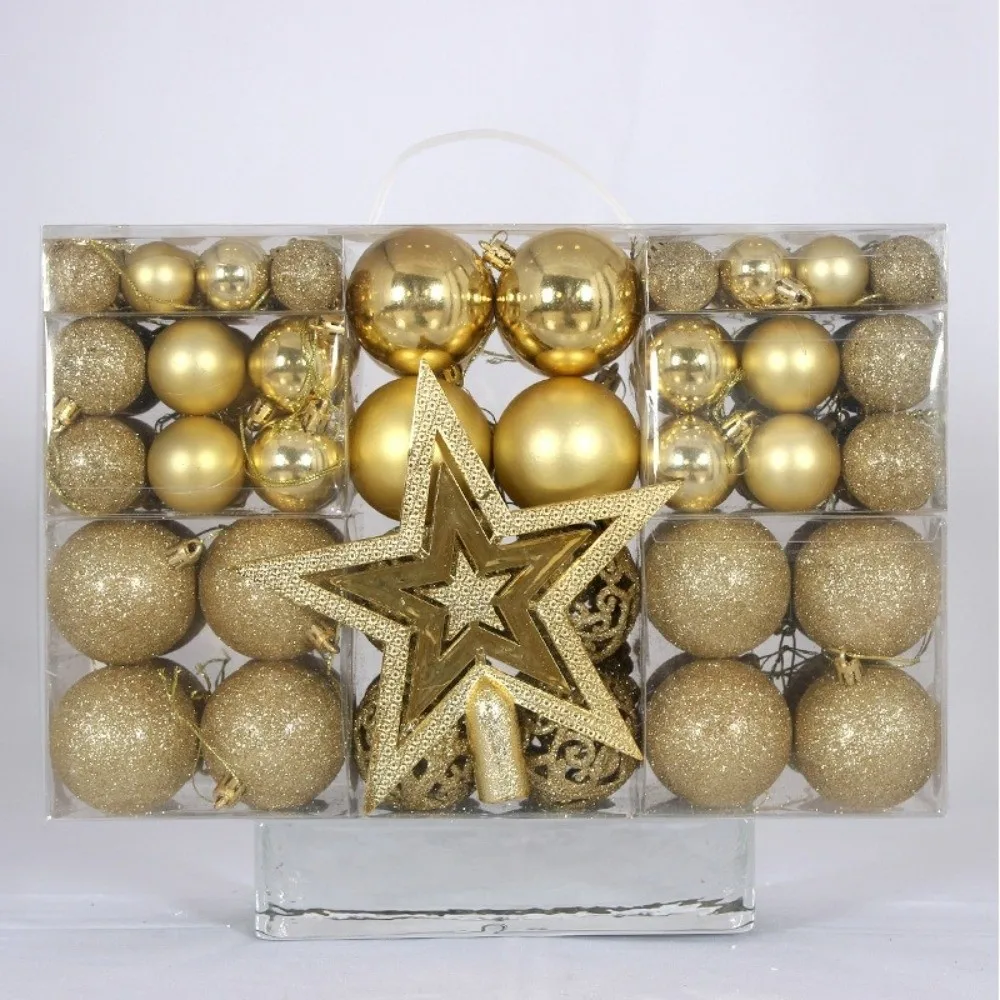 101Pcs Plastic Xmas Tree Decorative Ball Multiple Color Hanging Christmas Ball Set Matte Tree Top Star Christmas Ball Gift Box
