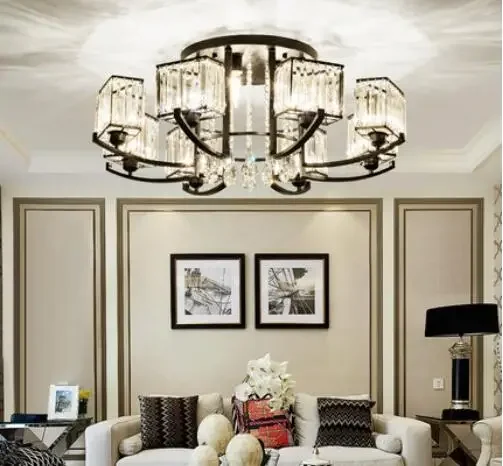 

American lamps living room modern atmosphere crystal living room ceiling lamp wrought iron simple warm bedroom dining room