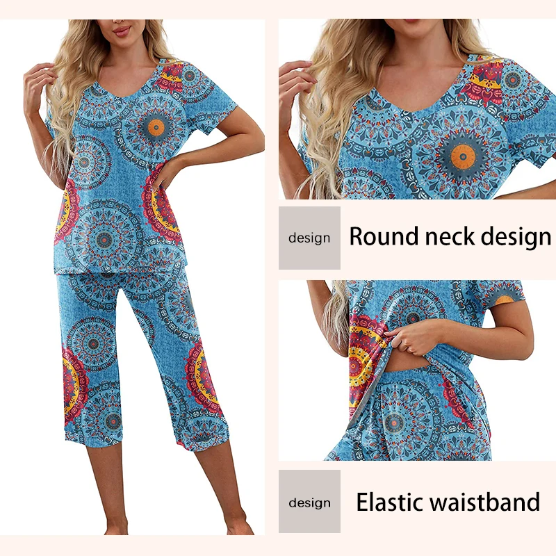 Conjunto de pijama de dos piezas para mujer, ropa de dormir informal, multicolor, cómoda, con estampado de mangas largas y pantalones largos, Sexy, V