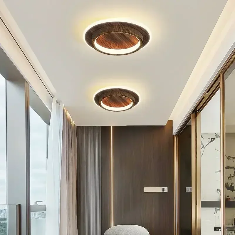 LED Aisle Ceiling Lights Modern Aluminum Acrylic Home Decor Lamps Nordic Wood Grain Entryway Corridor Balcony Luminaires Lustre