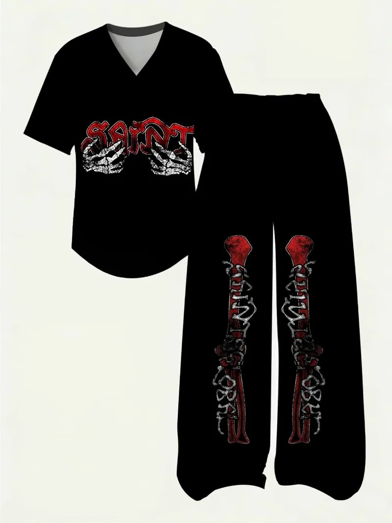 American Street Skeleton Hand 3D Printed Children's Adult Loose Short Sleeved and Long Pants Casual Sports Parent-child Set Y2K