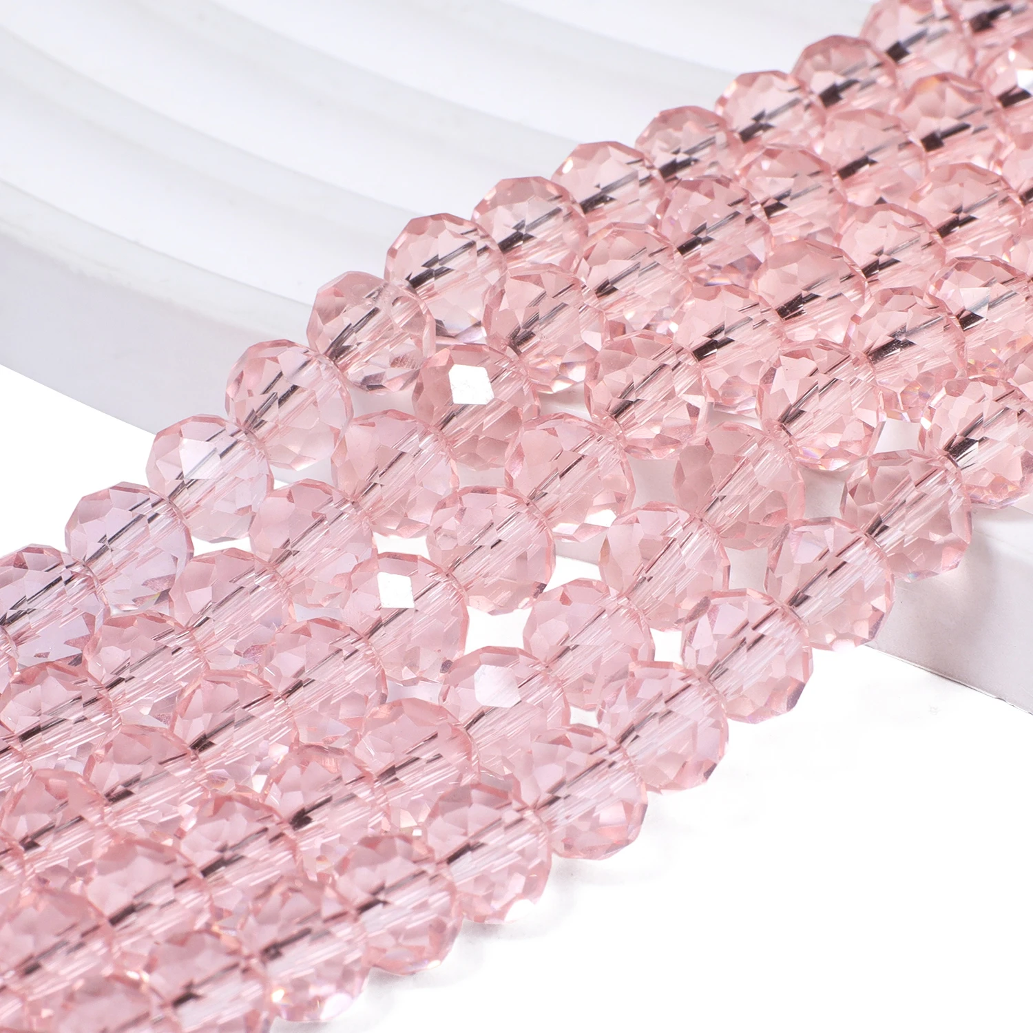 Faceted Pink Crystal Glass Beads Natural Loose Round Rondelle Beads For Jewelry Making DIY Bracelet Necklace 4/6/8/10/12mm 15\