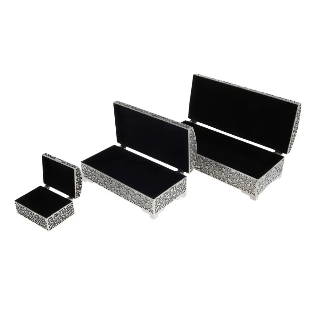 Metal Vintage Jewelry Box Rectangle Zinc Alloy Trinket Treasure Chest Ring Earrings Gold Coin Case Storage Organizer