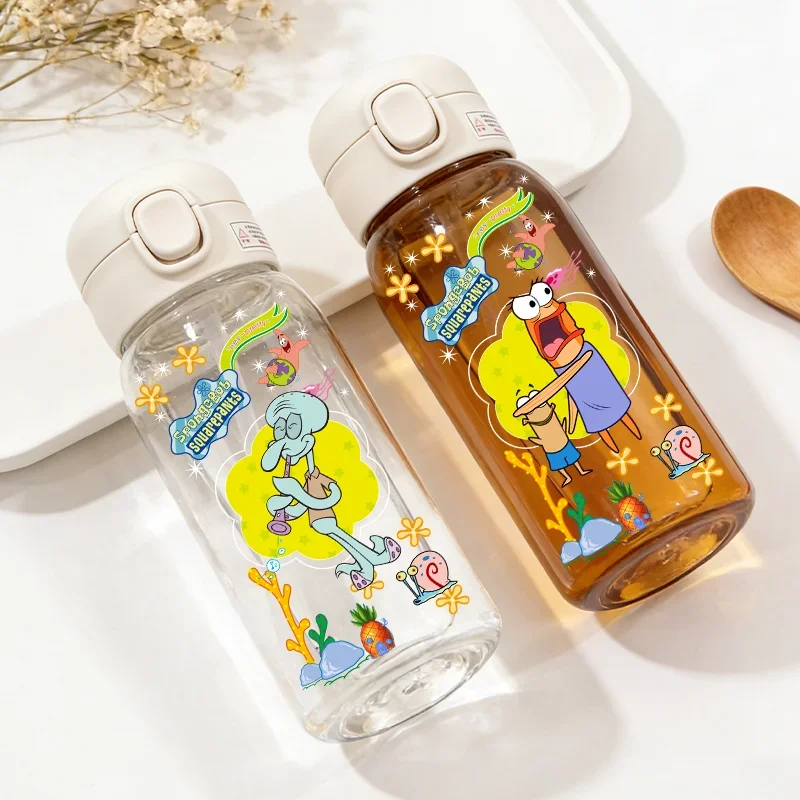 600ML Transparent Outdoor Chilli Large Capacity Sport Water Bottle For SpongeBob SquarePants Straw Water Cup Portable Plastic view 4
