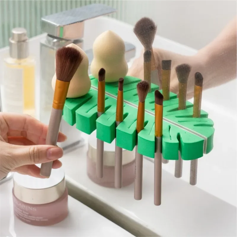 Leaf Shape Makeup Brush Drying Rack 6 Branches Wall-mounted Self-adhesive Holder Stand EVA Cosmetic Brushs Drain Stand