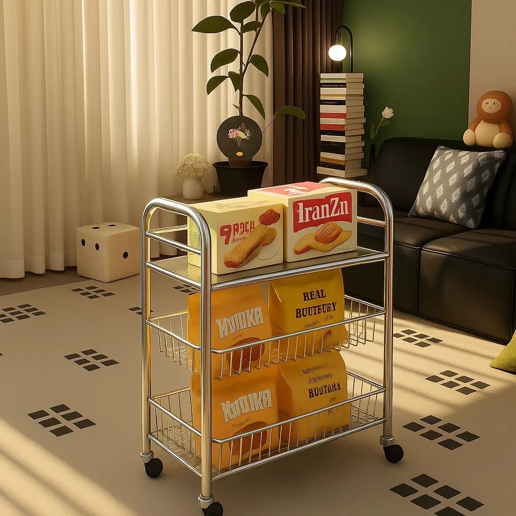 Stainless Steel Snack Trolley Rack Household Floor Multi-functional Shelf Kitchen Multi-layer Removable Storage Rack