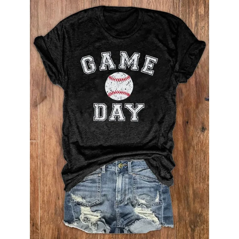 HOT Women's Baseball Print T-Shirts Summer O Neck Tops Short Sleeve Casual Tees