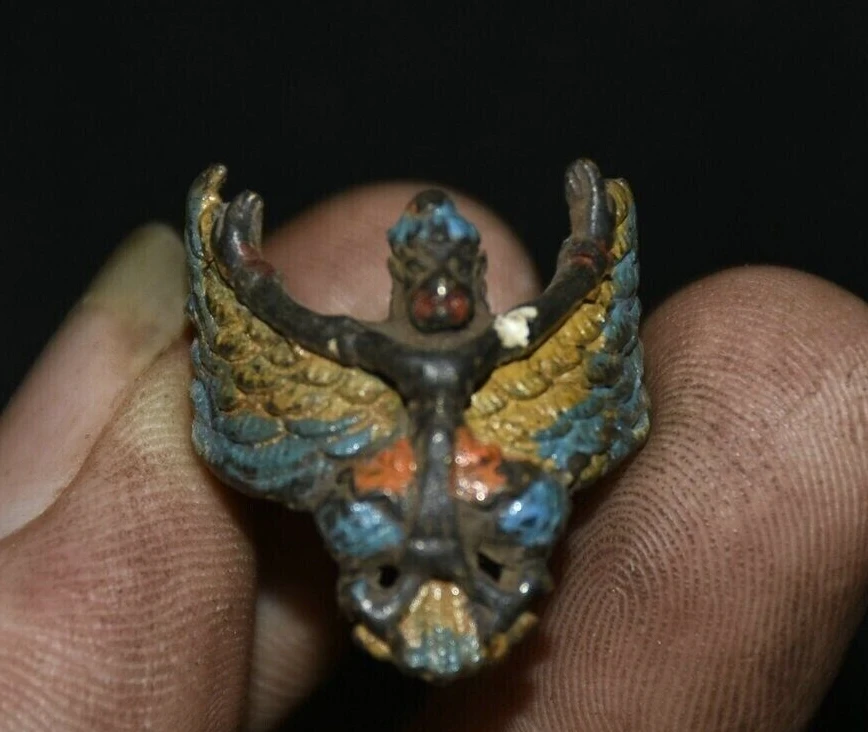 

Old Tibetan Bronze Buddhism Redpoll Winged Garuda Bird Eagle Buddha Ring