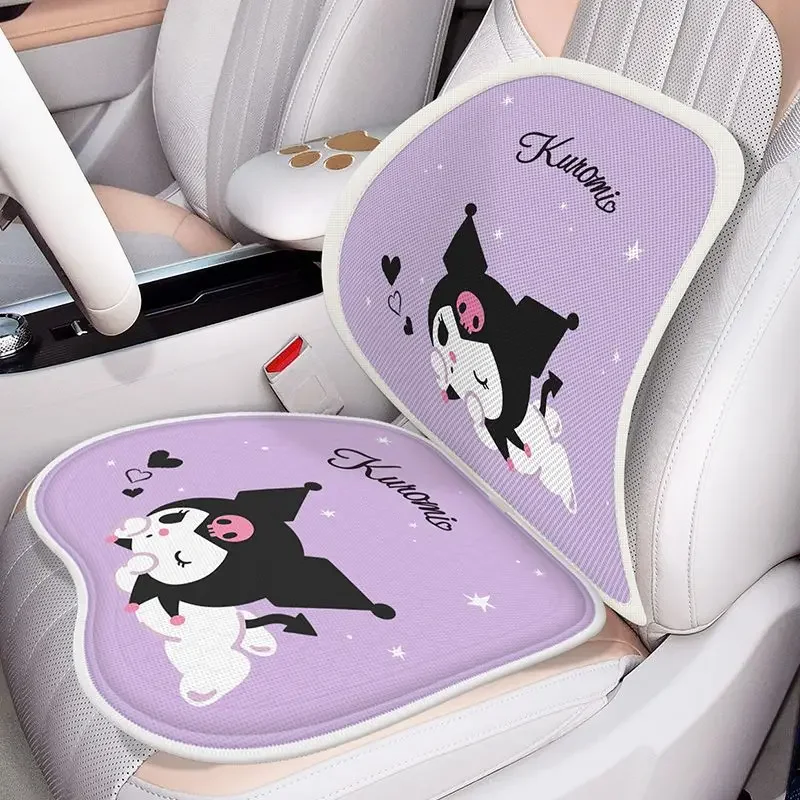 MINISO Sanrio HelloKitty Cuscino in seta di ghiaccio per auto Cute Melody Kuromi Cuscino per sedile in gel Cuscino per sedile principale del conducente Accessori per auto