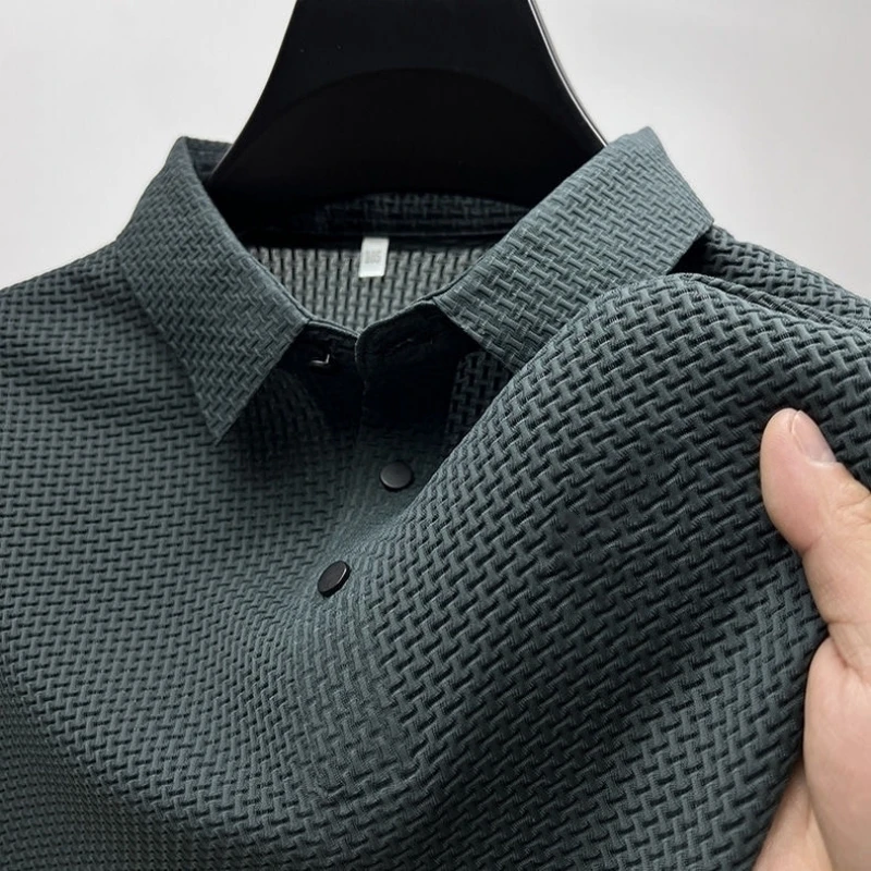 Polo a maniche corte in seta di ghiaccio di alta qualità da uomo estiva, nuova maglietta traspirante casual di lusso e alla moda