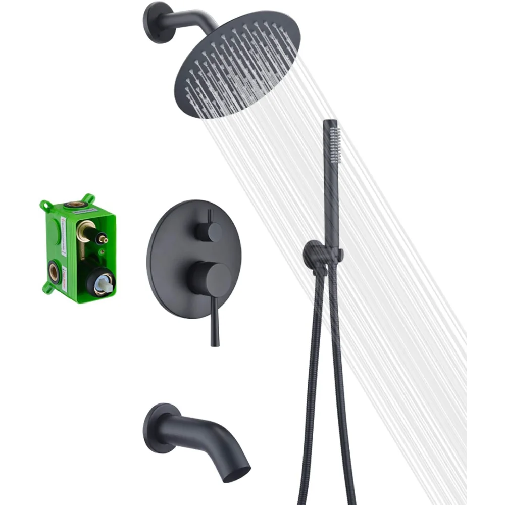 

Rain Shower Systems with Waterfall Tub Spout Shower Faucets Sets Complete with 8 Inches Rain Shower Head and Handheld