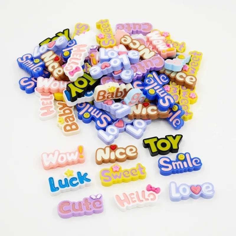 10Pcs Cute Flat Back Wow Luck Nice Baby Letter Resin Cabochon Scrapbooking Craft DIY Accessories Phone Case Decoration - Detail 1