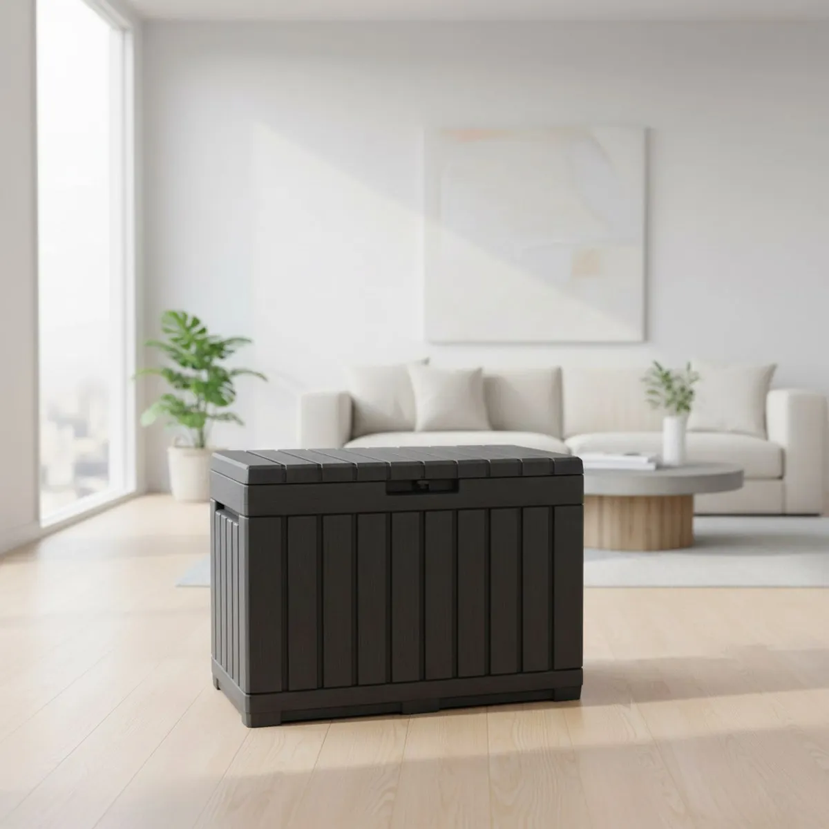 Outdoor Storage Chest Grey Resin Weatherproof Patio Organizer 50 Gallon