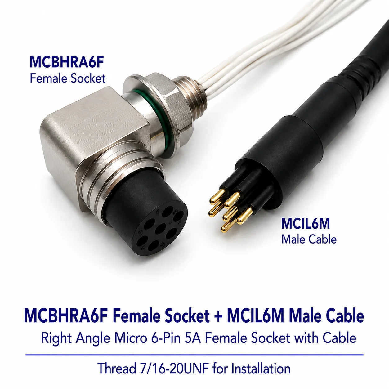 SUBSEA Micro Right Angle 6-Pin 5A Waterproof Underwater Connector Set FPC/PCB 550V IP60 MCBHRA6F Female Socket MCIL6M Male