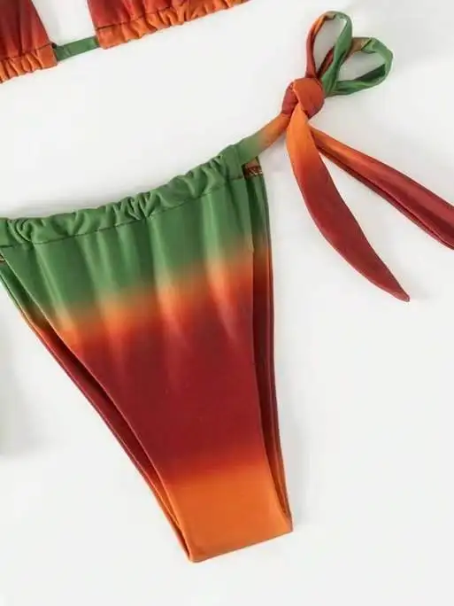 

Sexy Ombre Triangle Bikini Set for Women Halter Tie Side High Cut Summer Beach Vacation Bathing Suit