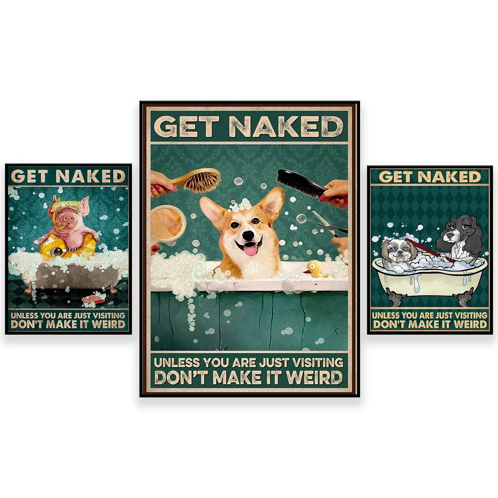 Funny Pig Poster - Naked Corgi Don't Make It Weird Unless You Just Visit, Love Pigs, Funny Dog Bathroom Retro Poster