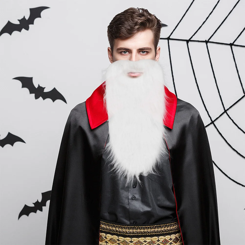 2Pcs White Beard Costume Facial Hair Halloween Party Cosplay Accessories Realistic Faux Beards Complete Set Adult Kids Use