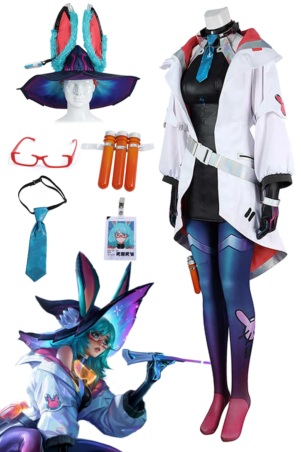 Disfraz de Cosplay de Aurora, juego LOL Phantom Spirit Team Skin Cos, juego de servidor Aurora, traje de Halloween para mujer con sombrero, nuevos trajes de piel