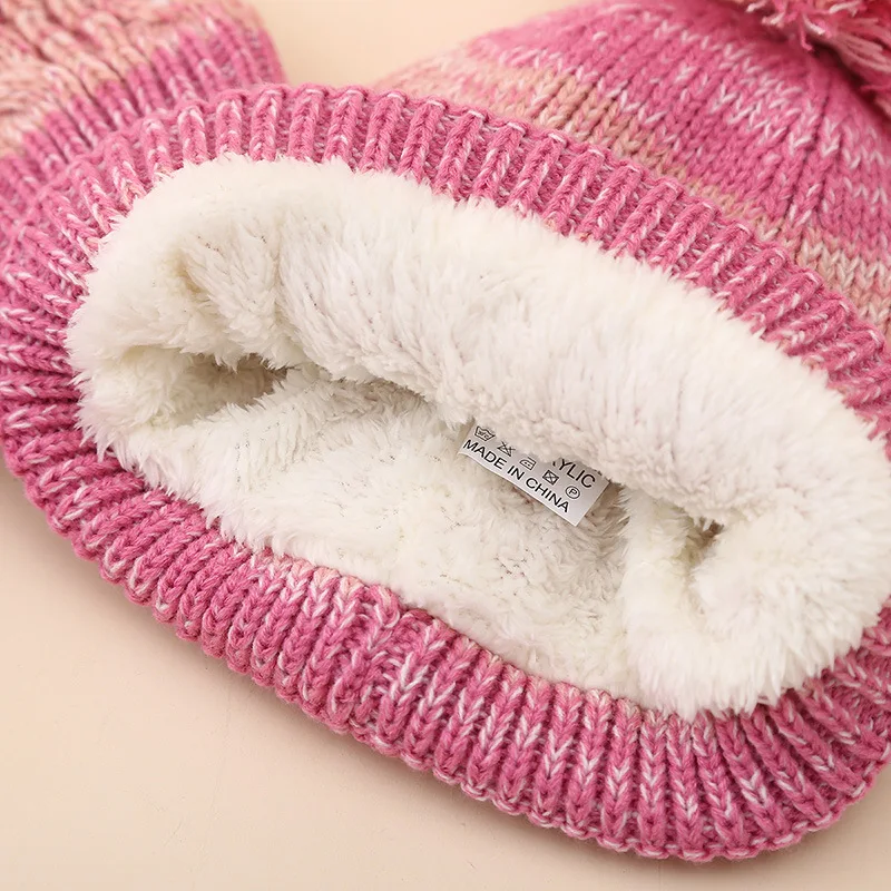 الأمازون الأطفال التدرج اللون الصوف مبطن محبوك قبعة وشاح قفازات ثلاث قطع مجموعة الشتاء الفتيان والفتيات قبعة متماسكة دافئة