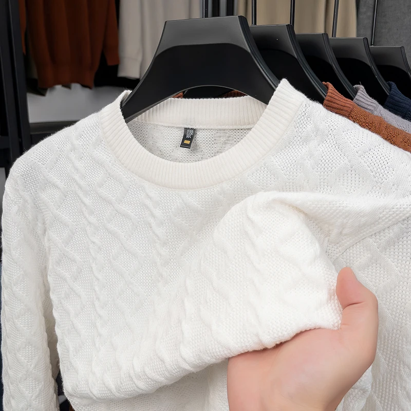 

Personality fashion jacquard men's round neck sweater high-quality solid color new trend Korean style comfort casual pullover