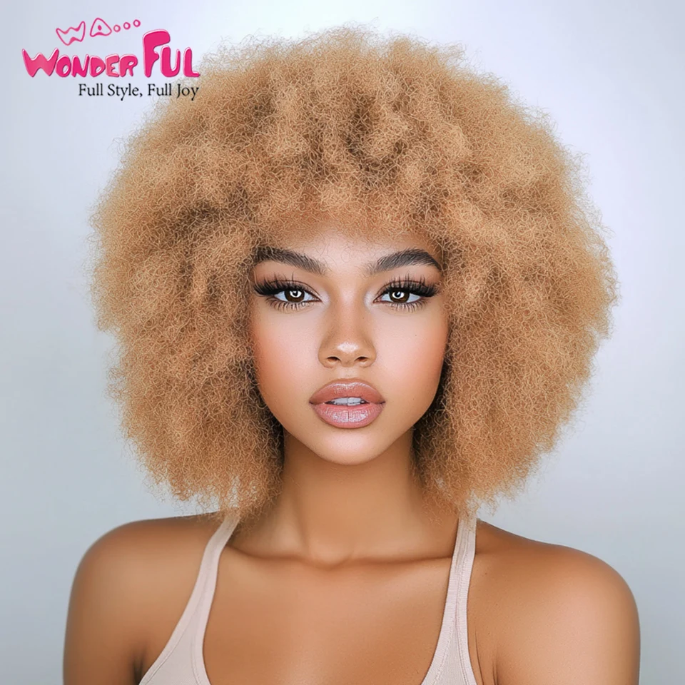 

Blonde Wonderful Brazilian Remy Hair Afro Curl 100% Human Hair Natural Kinky Curl Hair For Black Women Full Machine Made Wigs