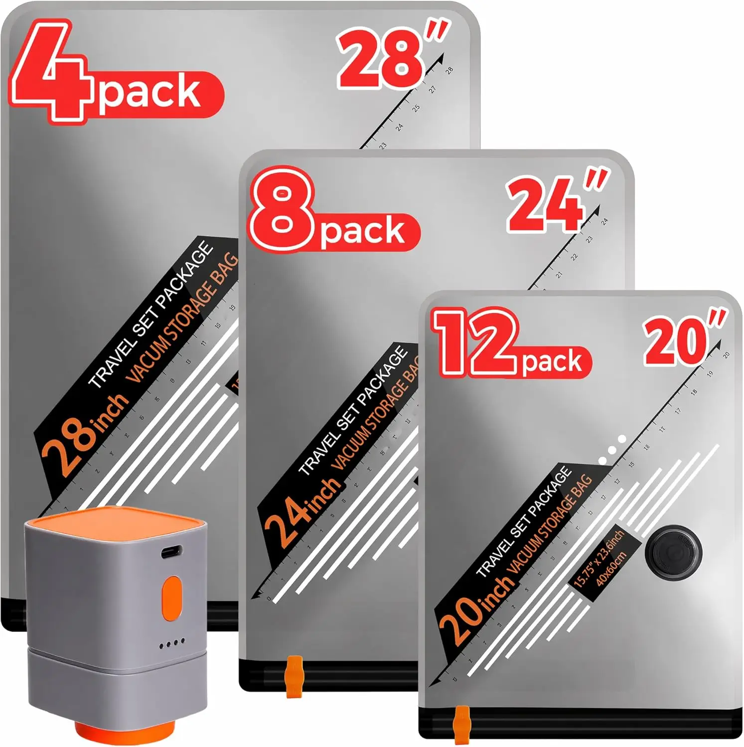 

Rechargeable Travel Vacuum Storage Bags, Cordless Compression Packing Seal Bags, Space Saver for Home & Luggage, 24 Combo Set