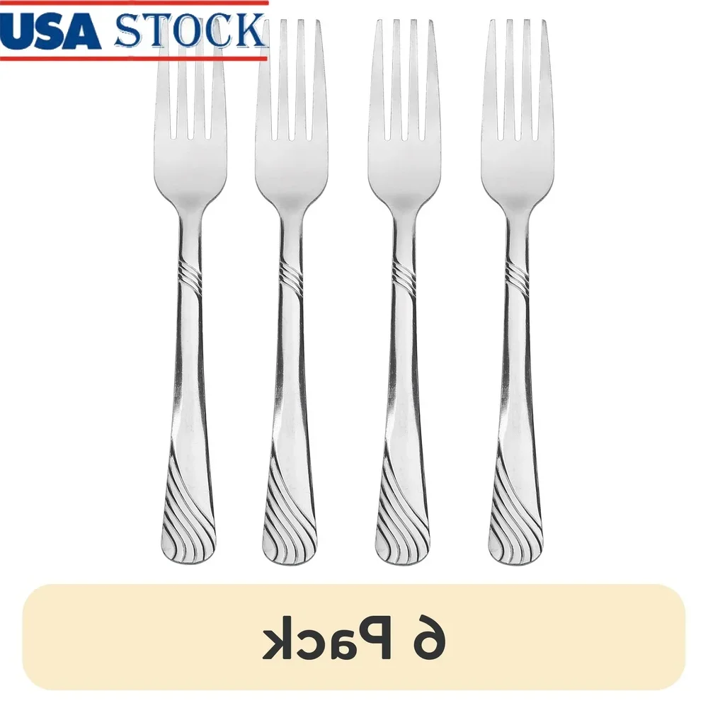 

6 Pack Stainless Steel Forks Set Ergonomic Handle Dishwasher Safe Durable Flatware Swirl Design
