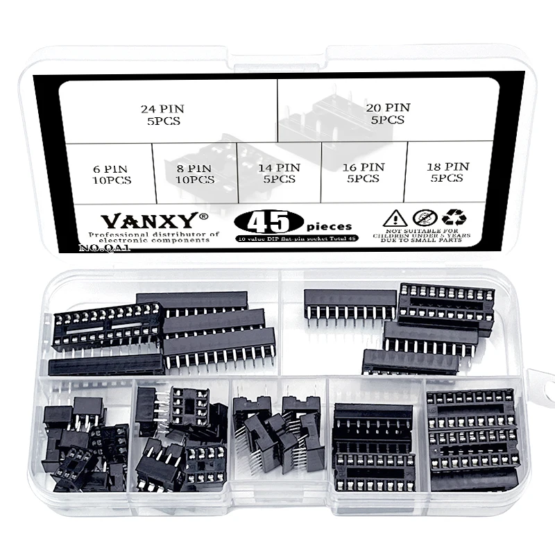 7 values kit IC Sockets DIP-6 DIP-8 DIP-14 DIP-16 DIP-18 DIP-20 DIP-24 pins Connector DIP Socket 6 8 14 16 18 20 24 pin 45 pcs