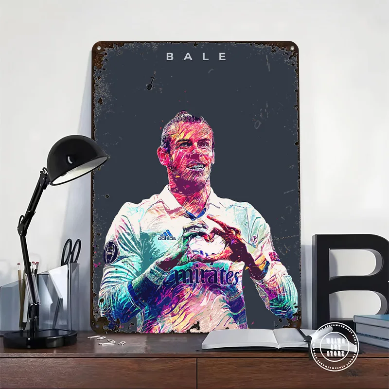 Football Gareth Bale Printed Poster Customized Wall Art Retro Vintage Metal Tin Signs for Decor Room Decoration Gaming Wand Deko