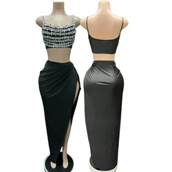 2025 New Silver Diamond Fairy High Split End Sleeveless Fashion Body Temperament Long Dress Women Dresses for Party and Wedding