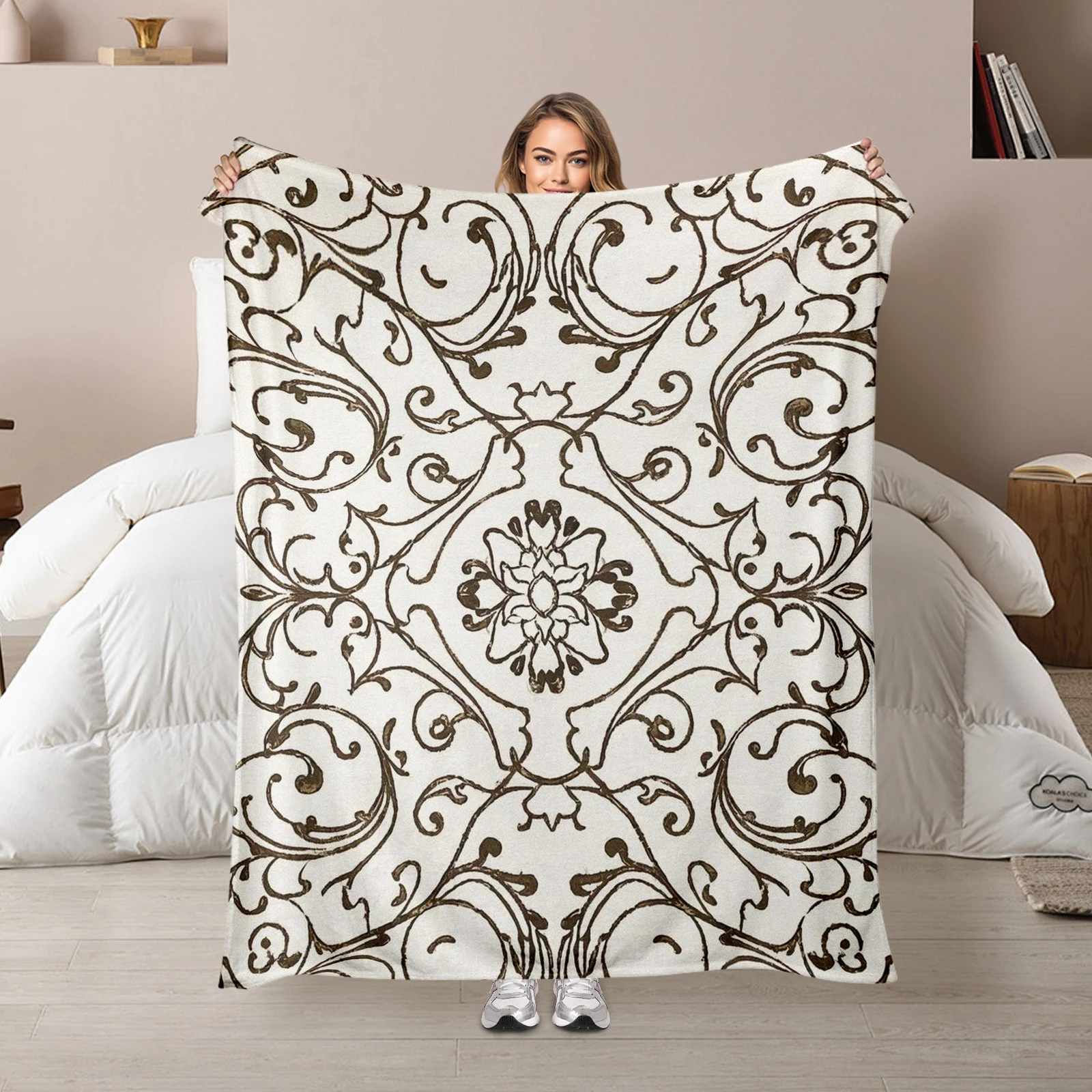 Beautifully Crafted Black And White Traditional Pattern Blanket Enhances Any Home With Artistic Flair