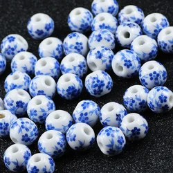 8/10/12mm 20pcs Blue Patterned Ceramic Round Bead Spacer Loose Beads For Jewelry DIY Handmade Necklace Bracelet Accessories
